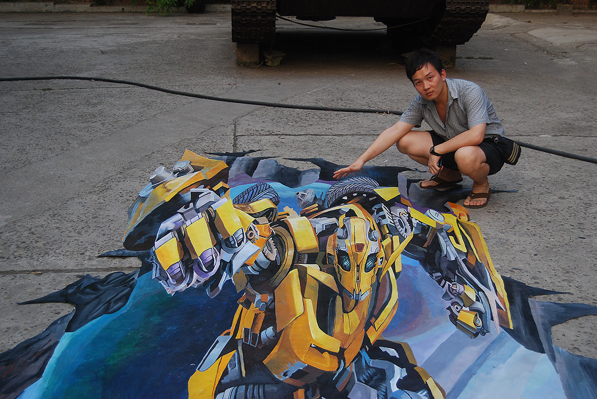 重庆坦克库3D地画变形金刚《大黄蜂》（图ZNDc2NzMwMDg=） - 新锐潮流插画 - 站酷设计师互艺文创原创素材 - 站酷ZCOOL