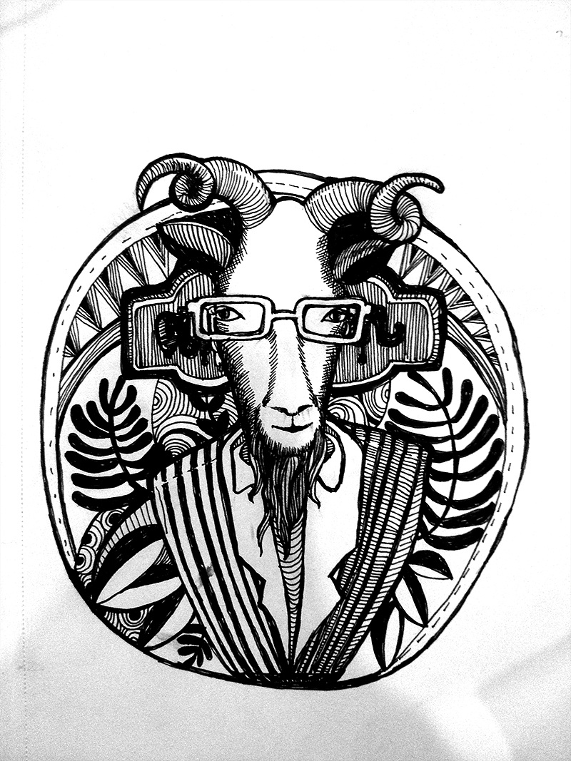 插画手绘羊样先生戴眼镜