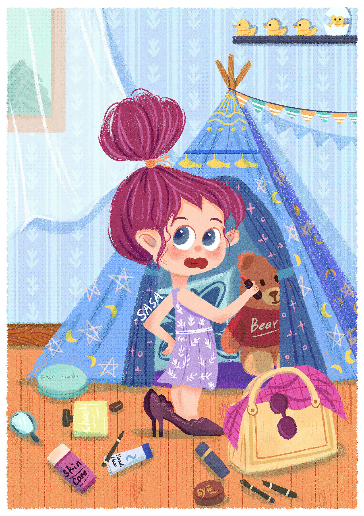 偷涂口红的小姑娘