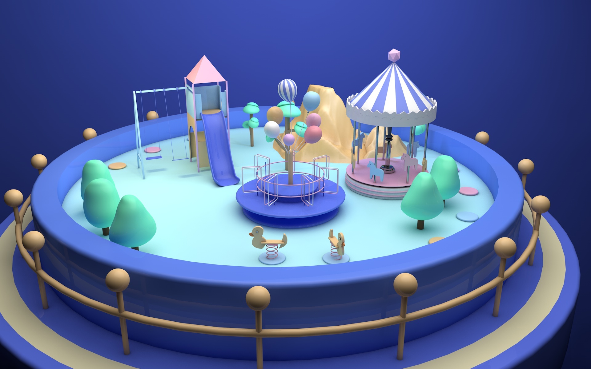 c4d作品梦中游乐园 白天和傍晚