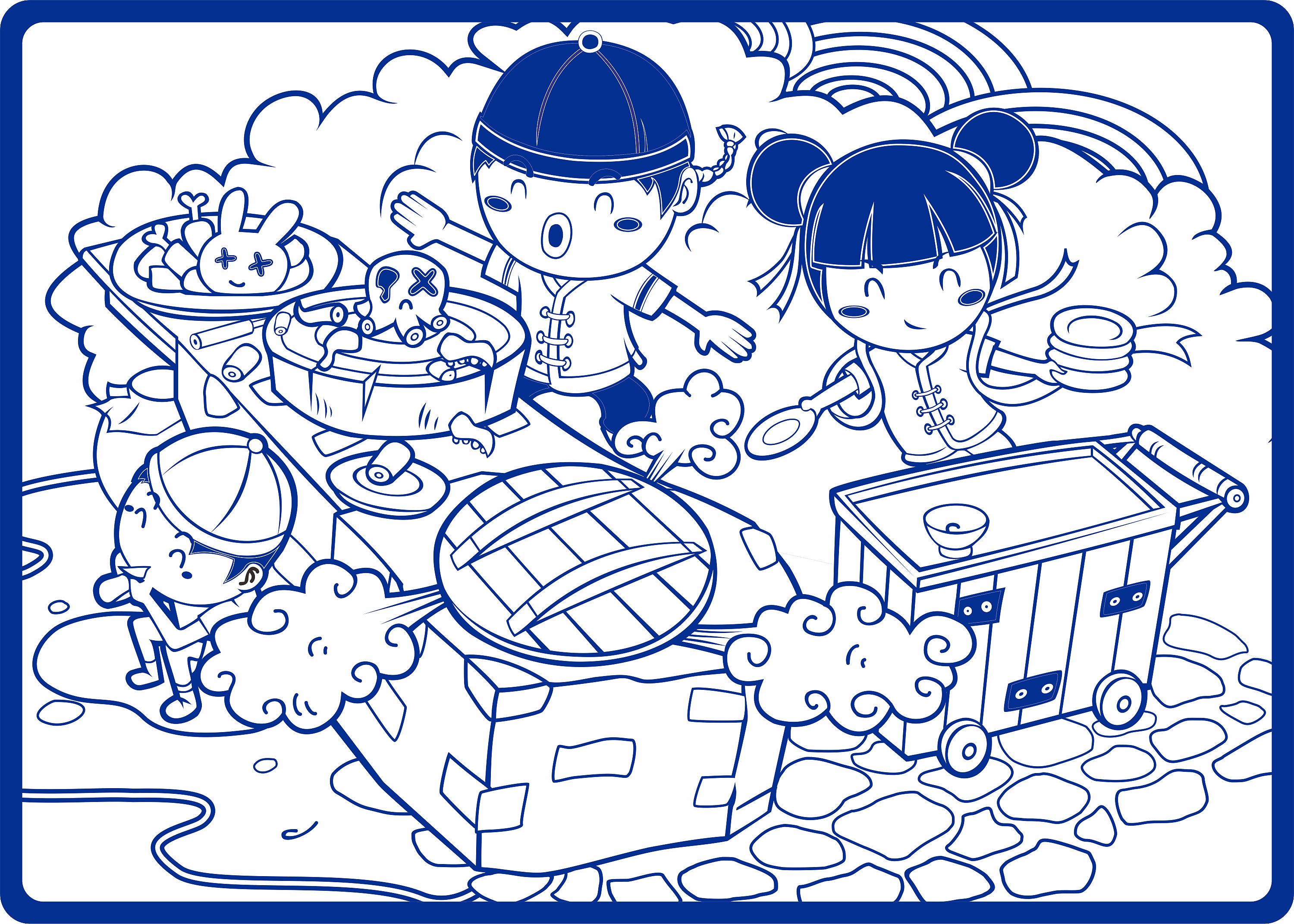 插画单色稿与上色稿