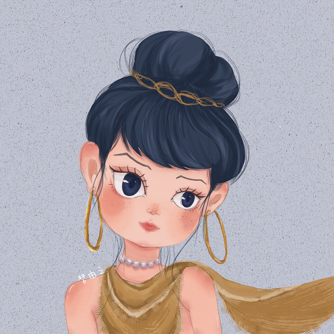 着黄色披肩的圆脸女孩