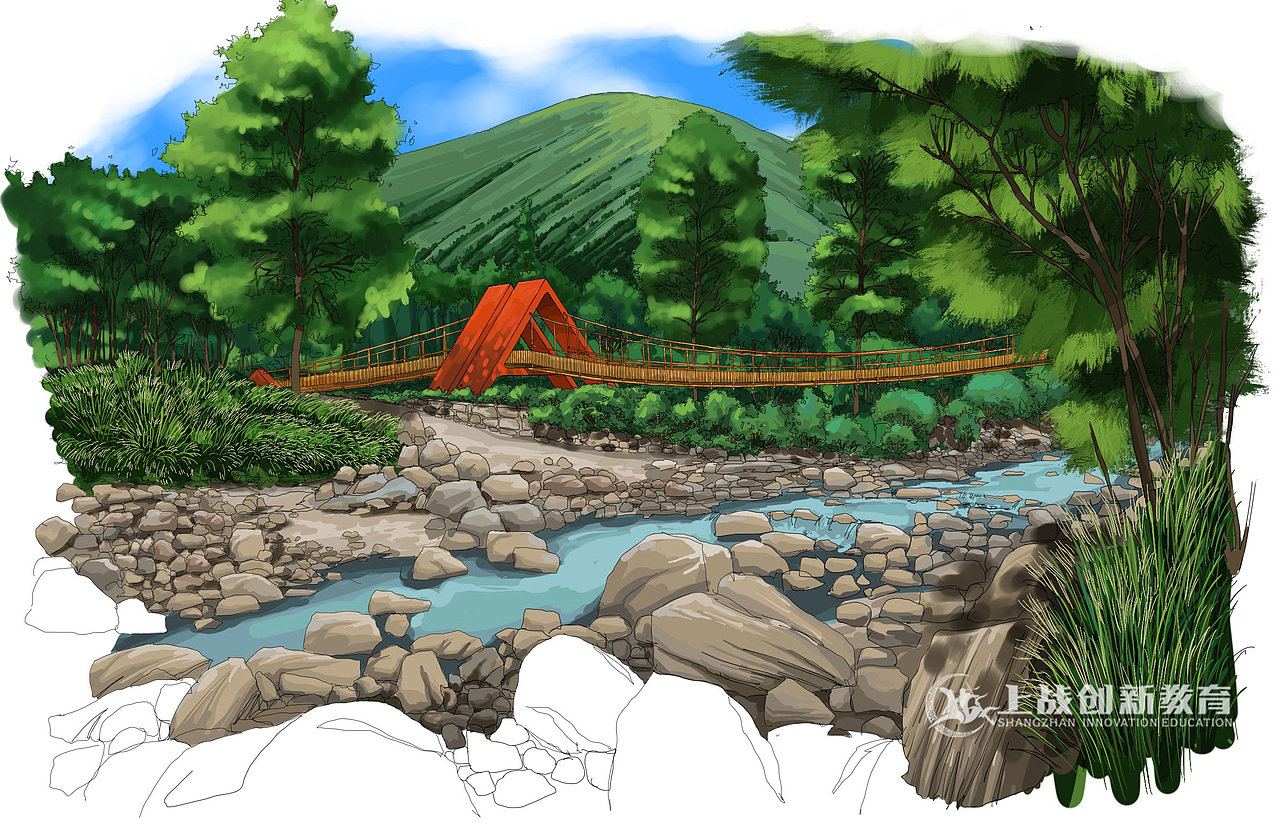 【上战手绘作品分享】曾辽老师ipad园林景观图(一)