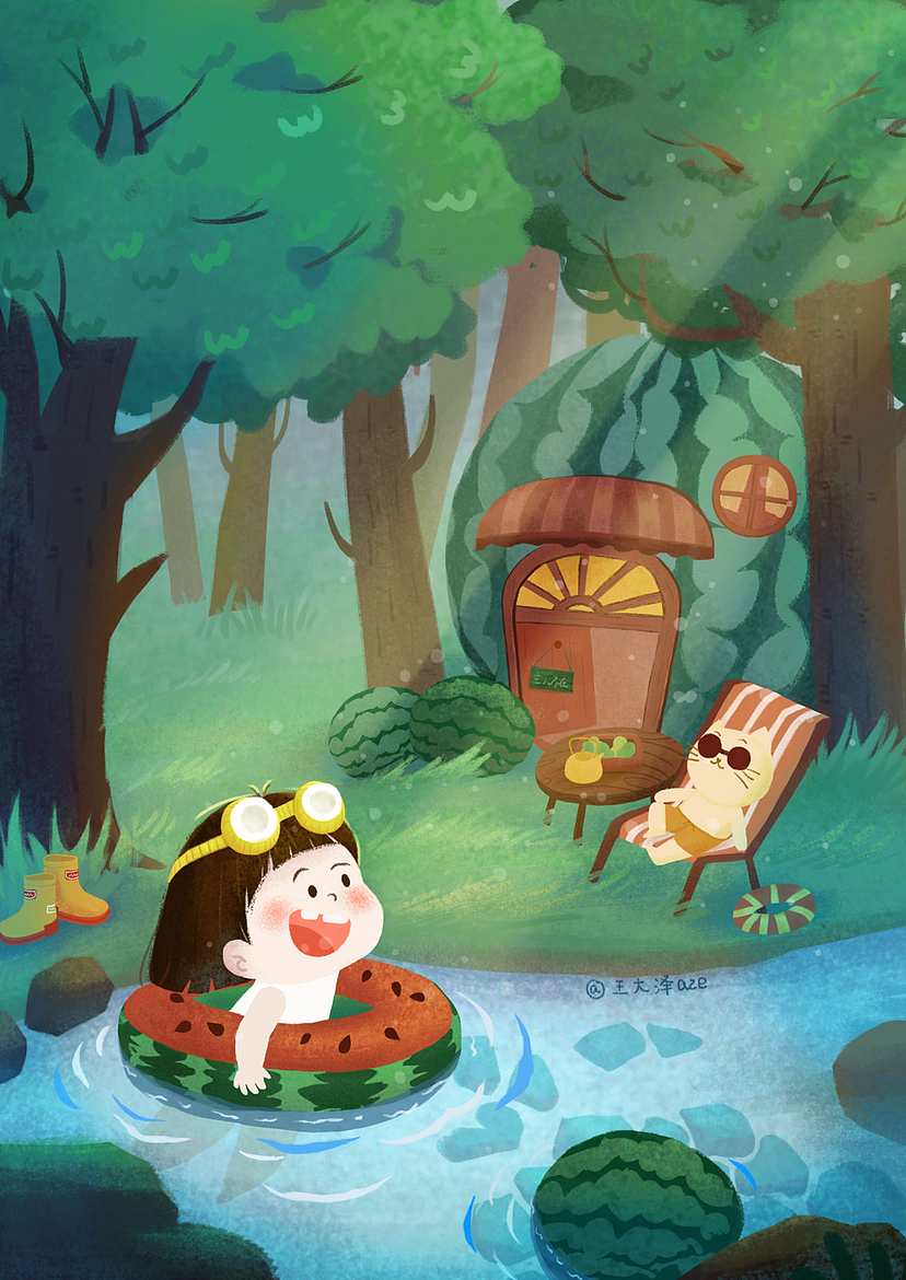 西瓜童话镇（图ZMzI5OTMyNDEy） - 儿童插画 - 站酷设计师王大泽aze原创素材 - 站酷ZCOOL