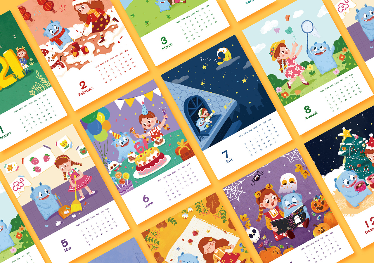 y园糖插画打卡21天# - 第一周总结 . 2021日历插画