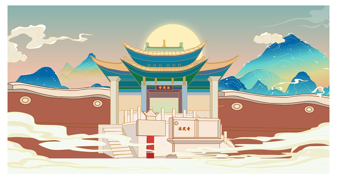 云南官渡古镇建筑插画