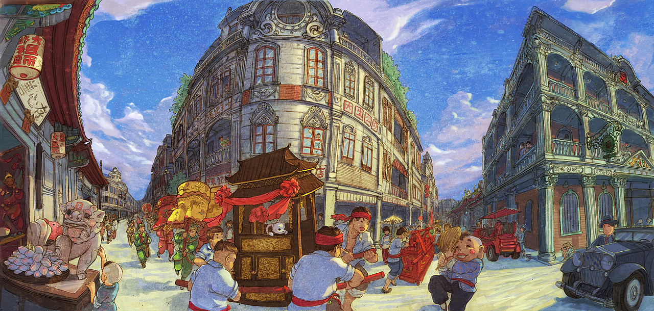 民国时期的汕头老市区——曾经繁华的小公园（图ZNzkxOTUzNg==） - 绘本 - 站酷设计师KinYip原创素材 - 站酷ZCOOL