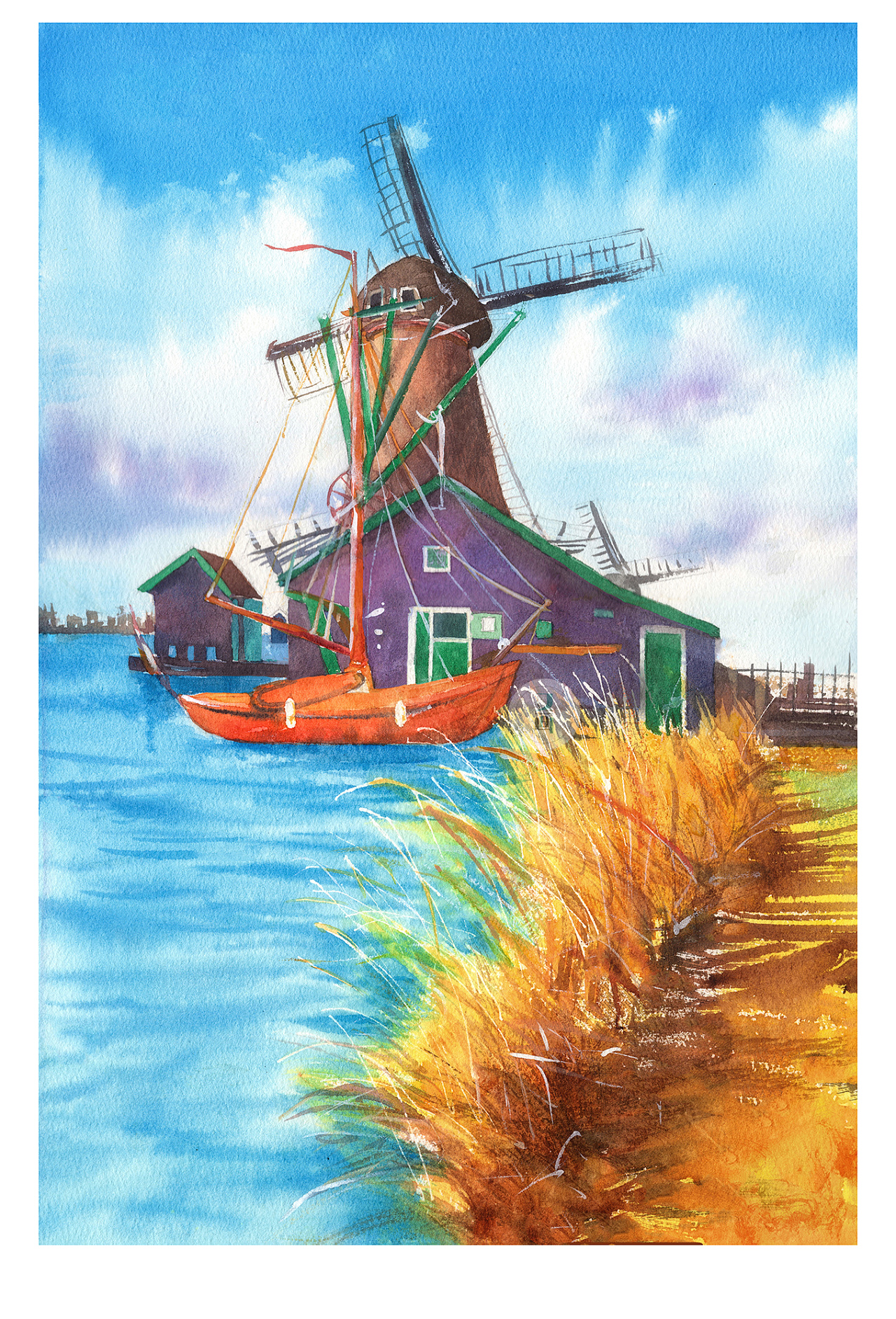 水彩——风车|纯艺术|绘画|又画 - 原创作品 - 站酷 (zcool)