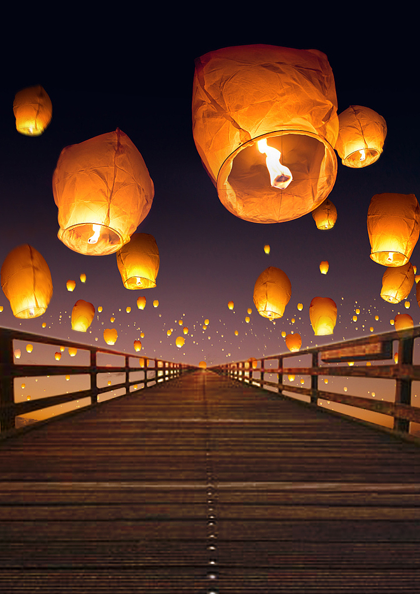 <br>做着做着  一想这个月亮是不是寻常了  既然桥都换了 天空也换一下吧  然后莫名的就看到一张孔明灯的素材  一看孔明灯不错  索性就搜起了孔明灯<br><br>