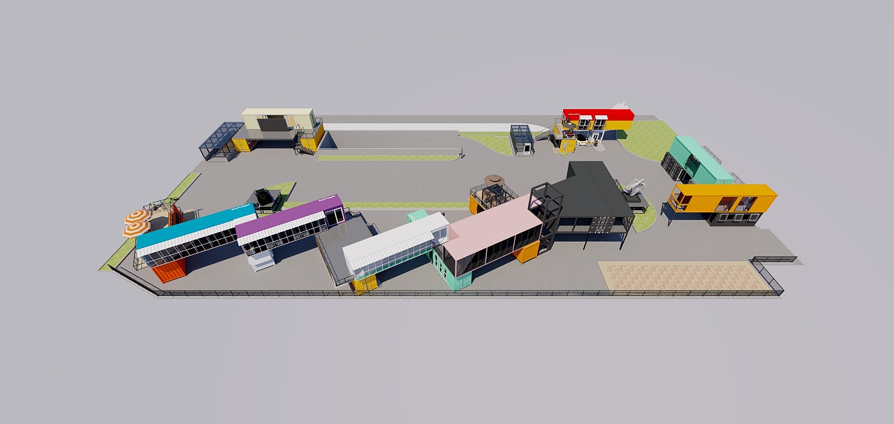 项目模型鸟瞰图部分设计过程门头开窗的造型和建筑摆放造型一致飘窗