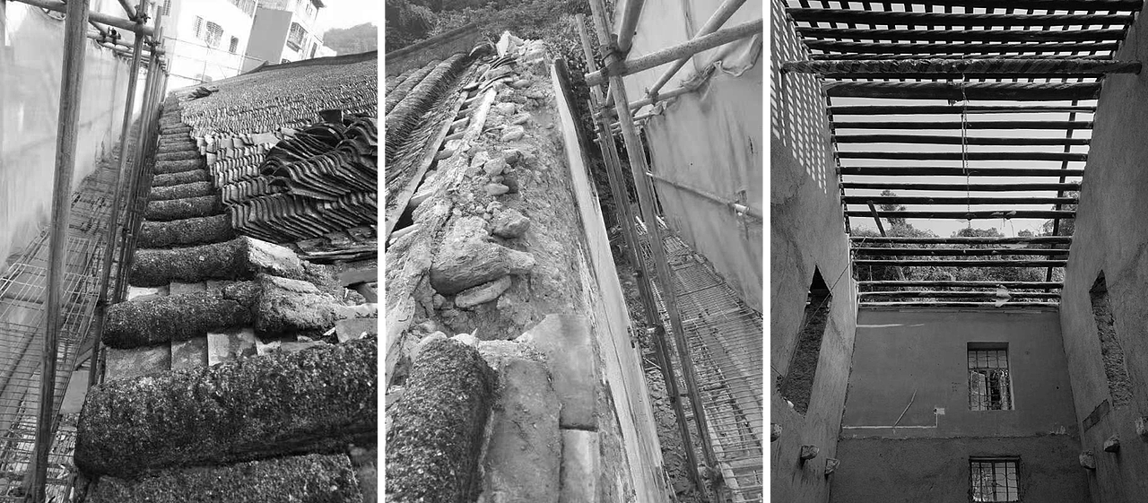 部分屋梁早已被白蚁蛀蚀，对损毁及遭到破坏的梁体进行了更换，有价值的部分保留使用。