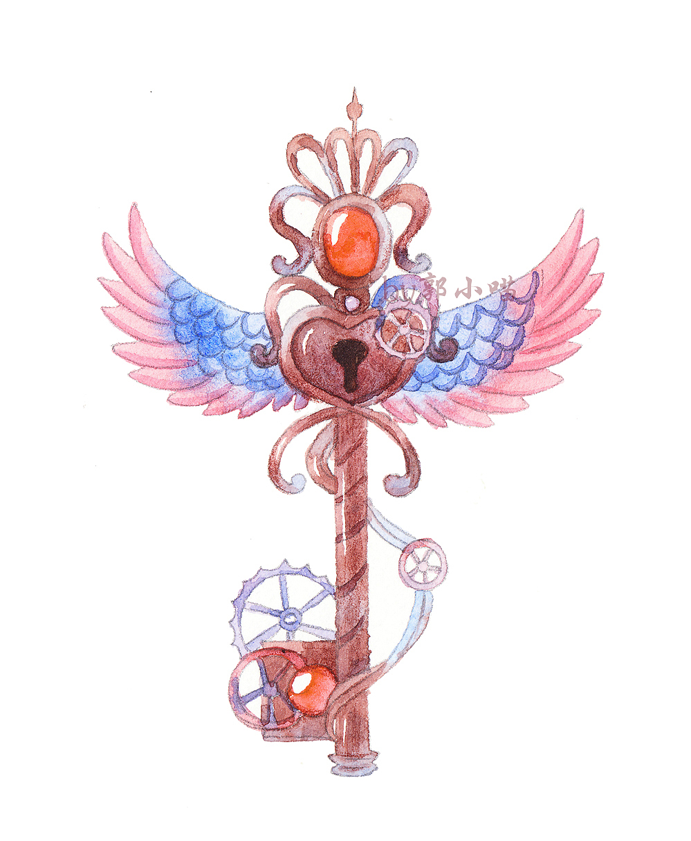手绘水彩魔法钥匙