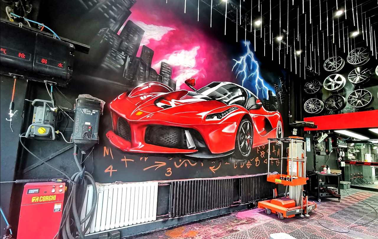 干货【法拉利涂鸦墙】街头涂鸦创作教程-北京酷车小镇