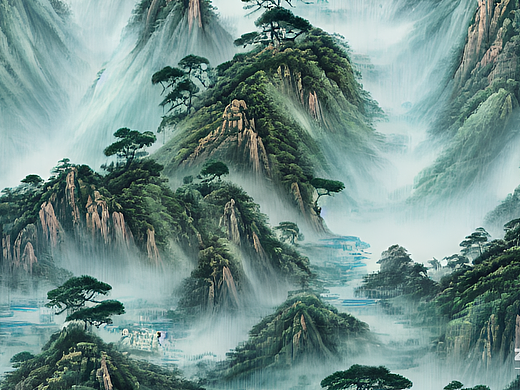 #AI创作实验室#高山 水面 树林