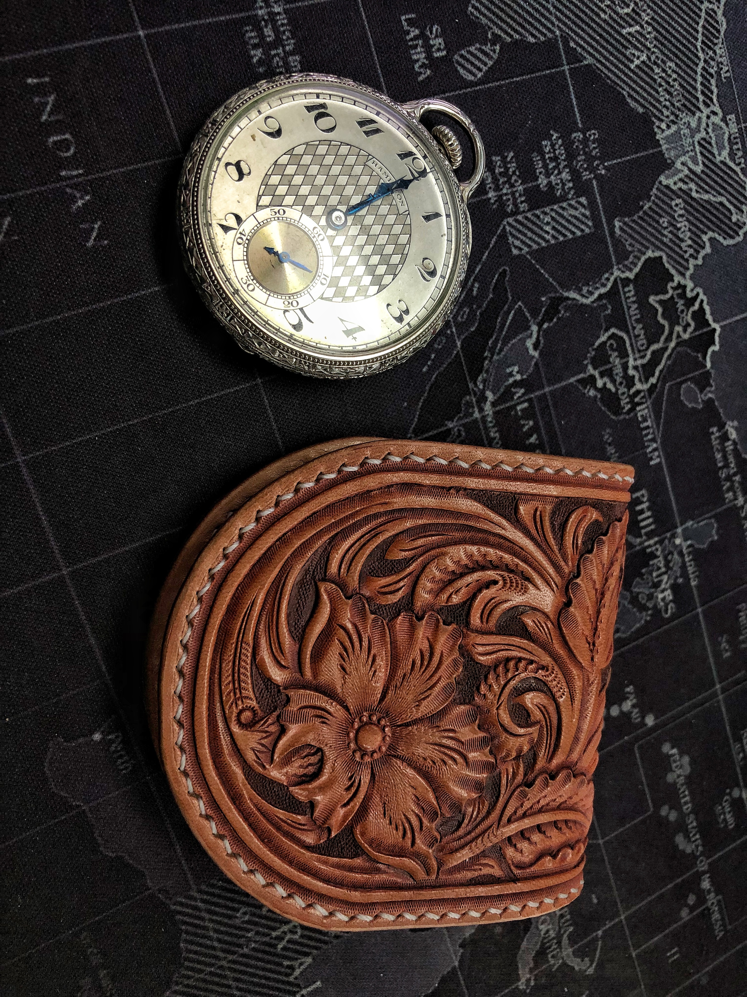 皮雕怀表包 唐草