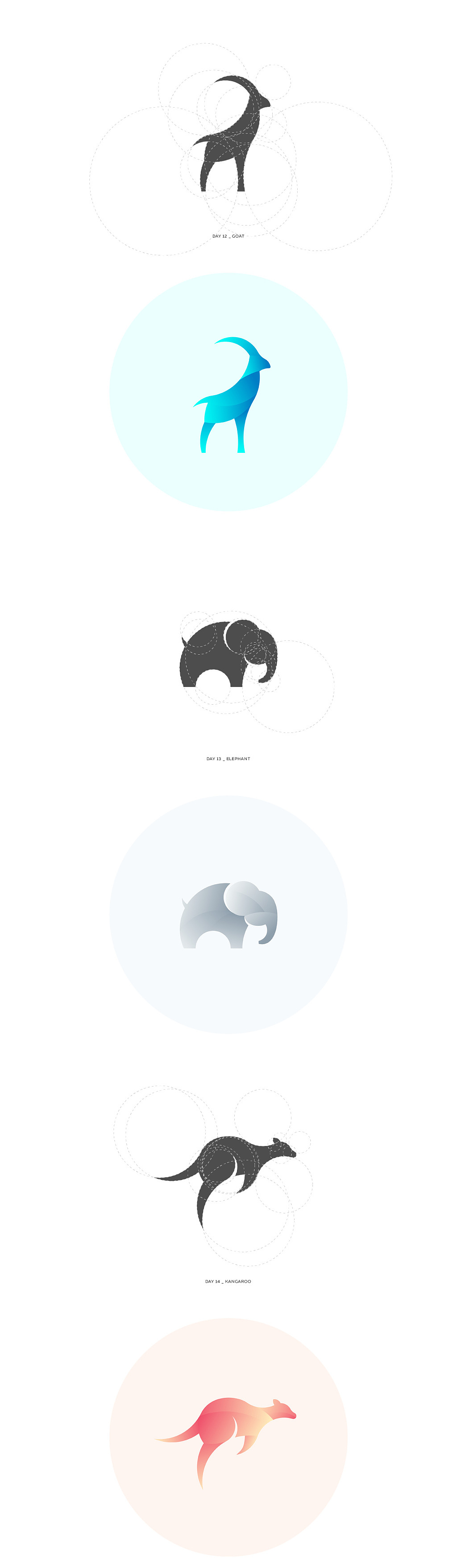 一系列圆切割动物图案设计