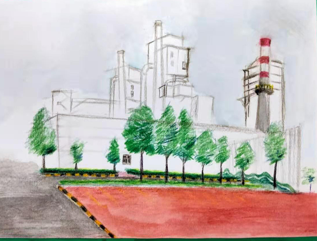 厂区一角，彩铅小画