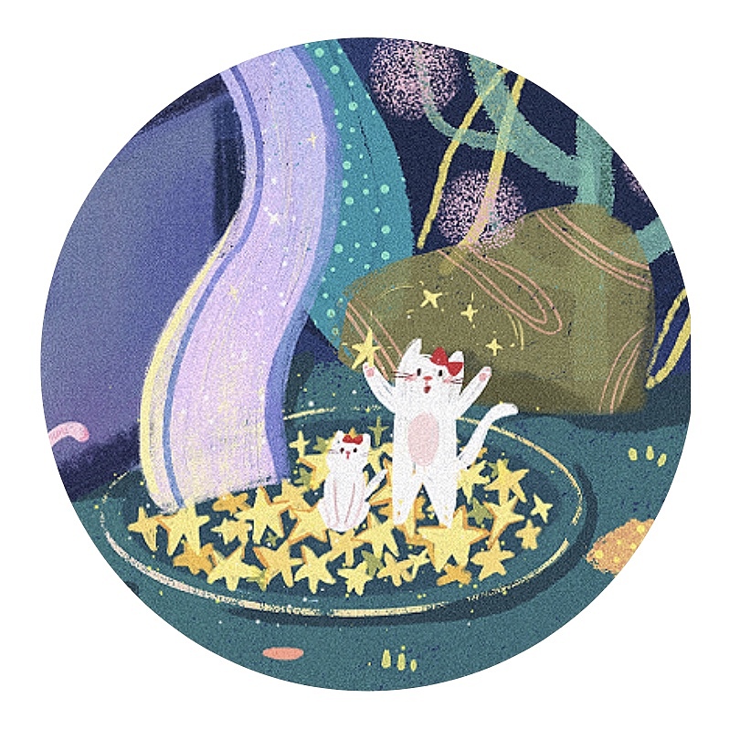 猫咪插画之豪宅夜晚版