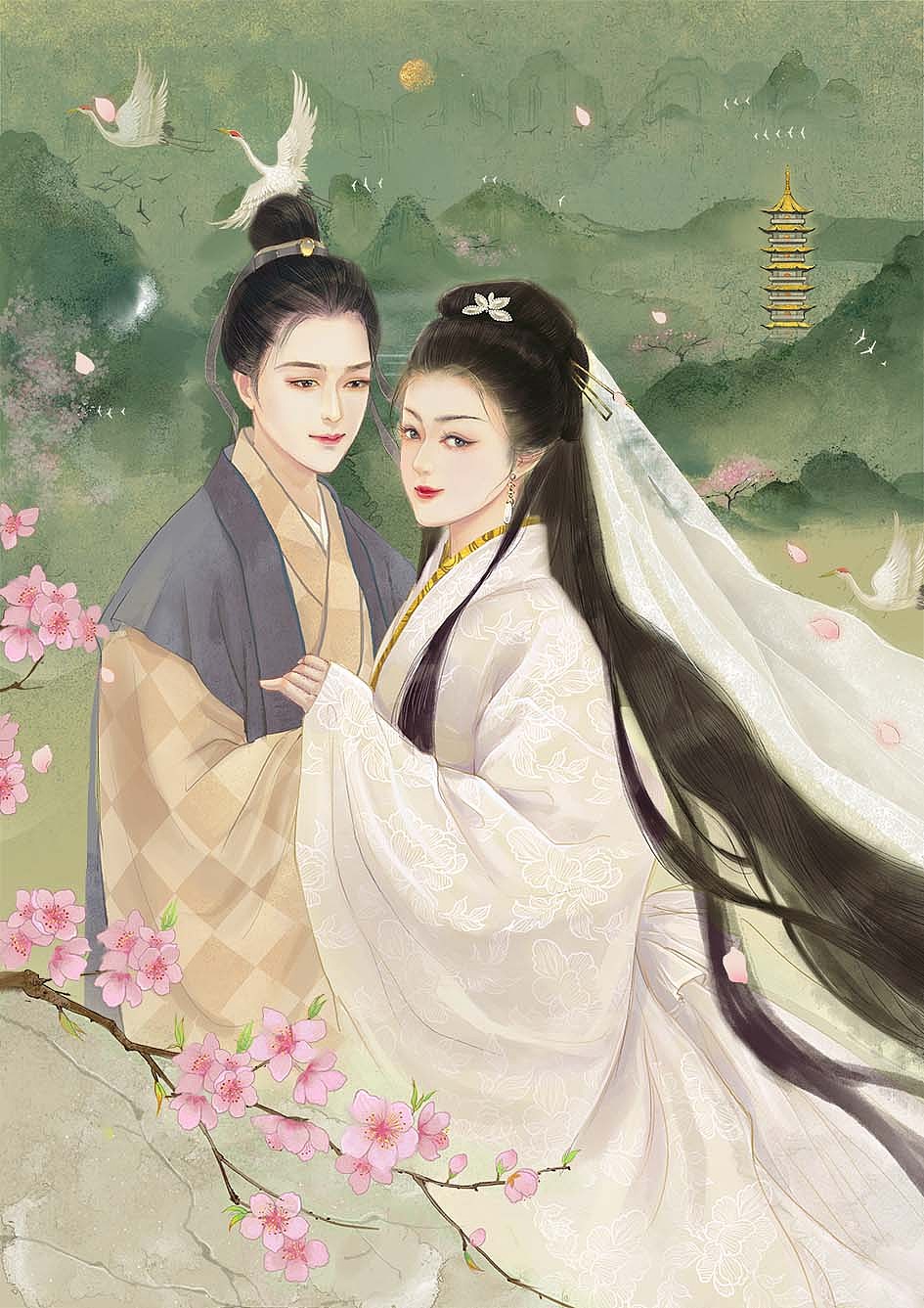 许仙&白娘子 秋香&唐伯虎|插画|商业插画|一袁小鱼一_原创作品-站酷