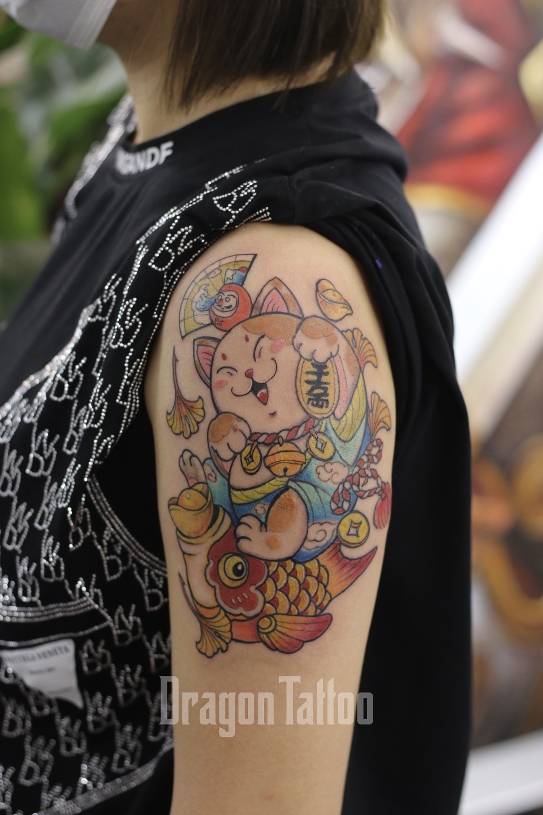 招财猫纹身 大臂猫纹身