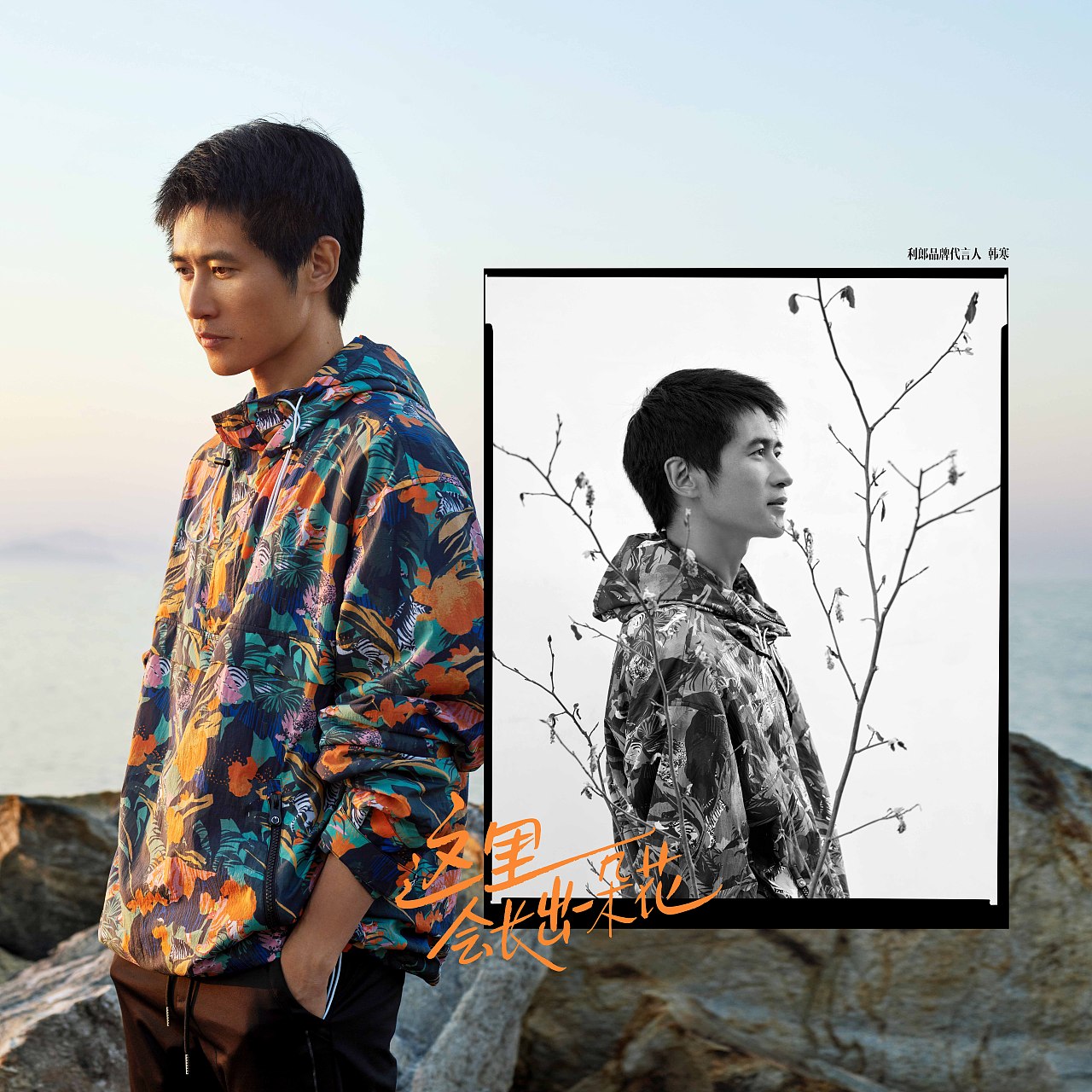 2021年利郎品牌代言人韩寒图片场景海边和树林