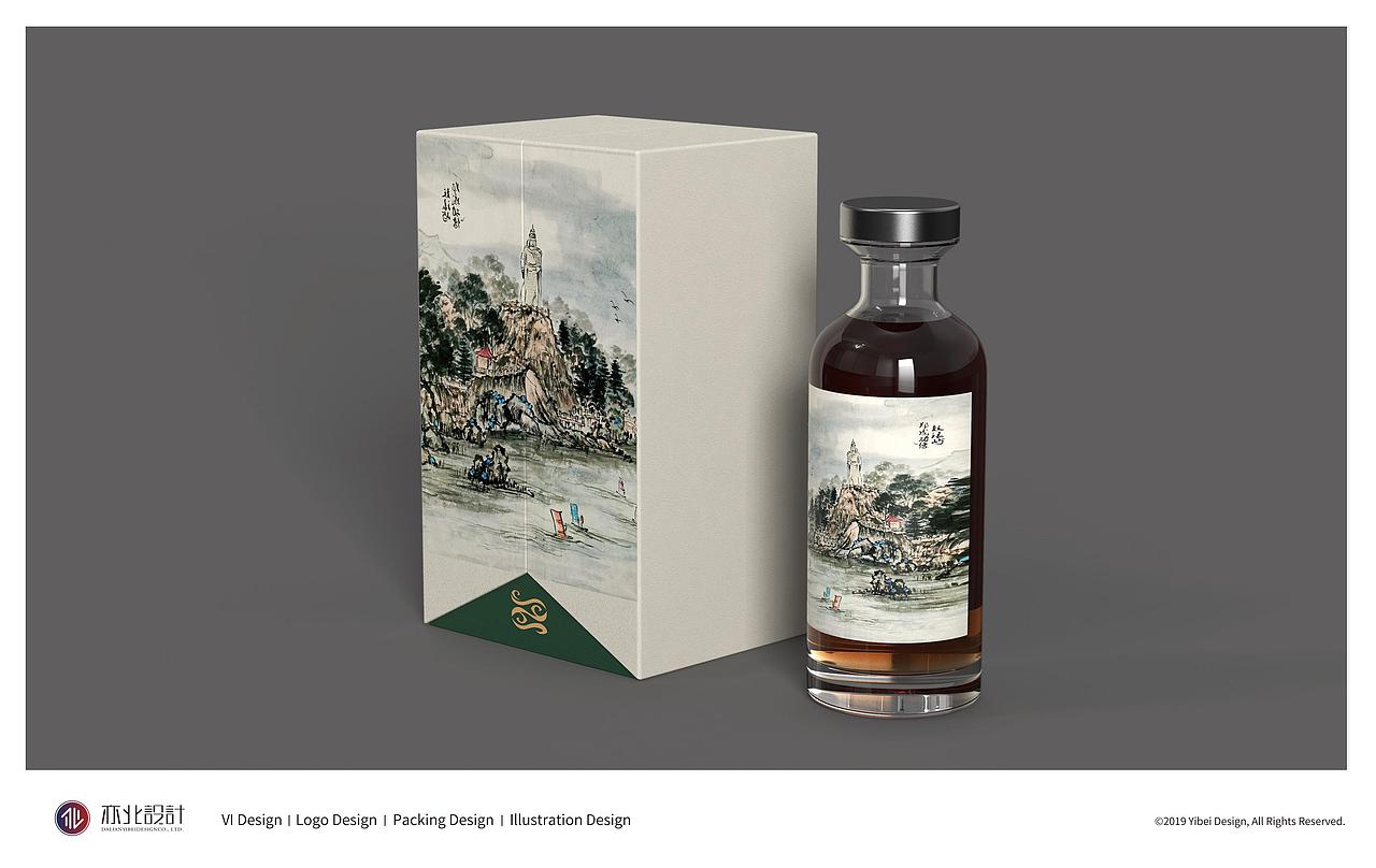 威士忌包装盒型原创结构设计国画古典轻奢风格