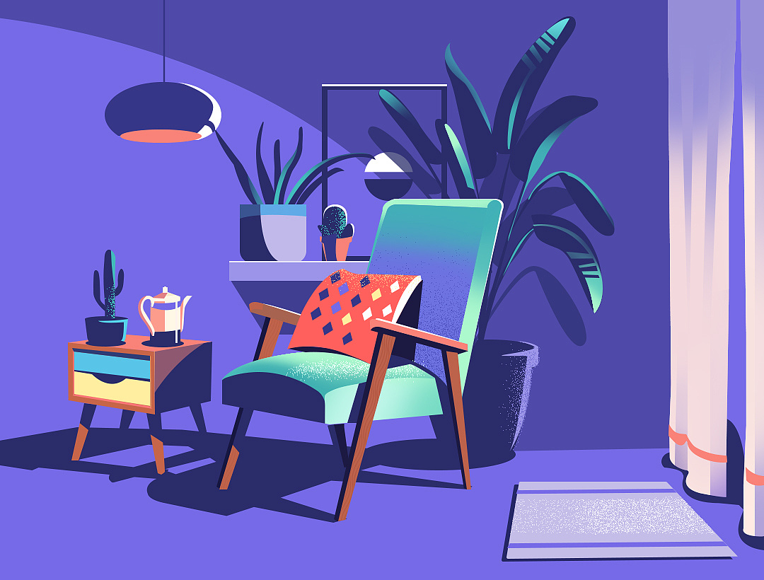 客厅一角|插画|商业插画|bluetony - 原创作品 - 站酷 (zcool)