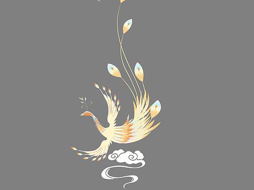 中国风凤凰莲花蝙蝠金鱼孔雀刺绣插画原创设计图案童装
