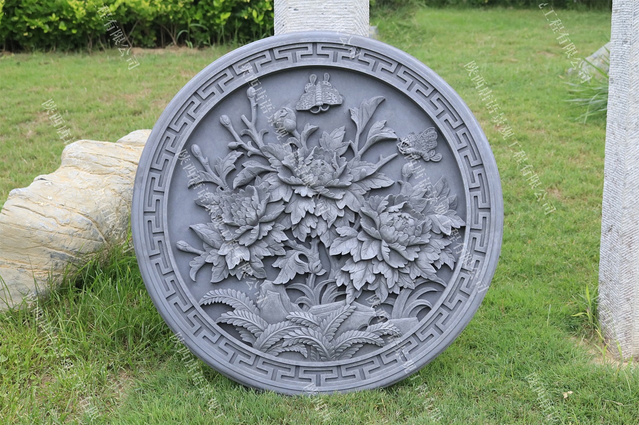 陕西唐语仿古砖雕圆形挂件牡丹