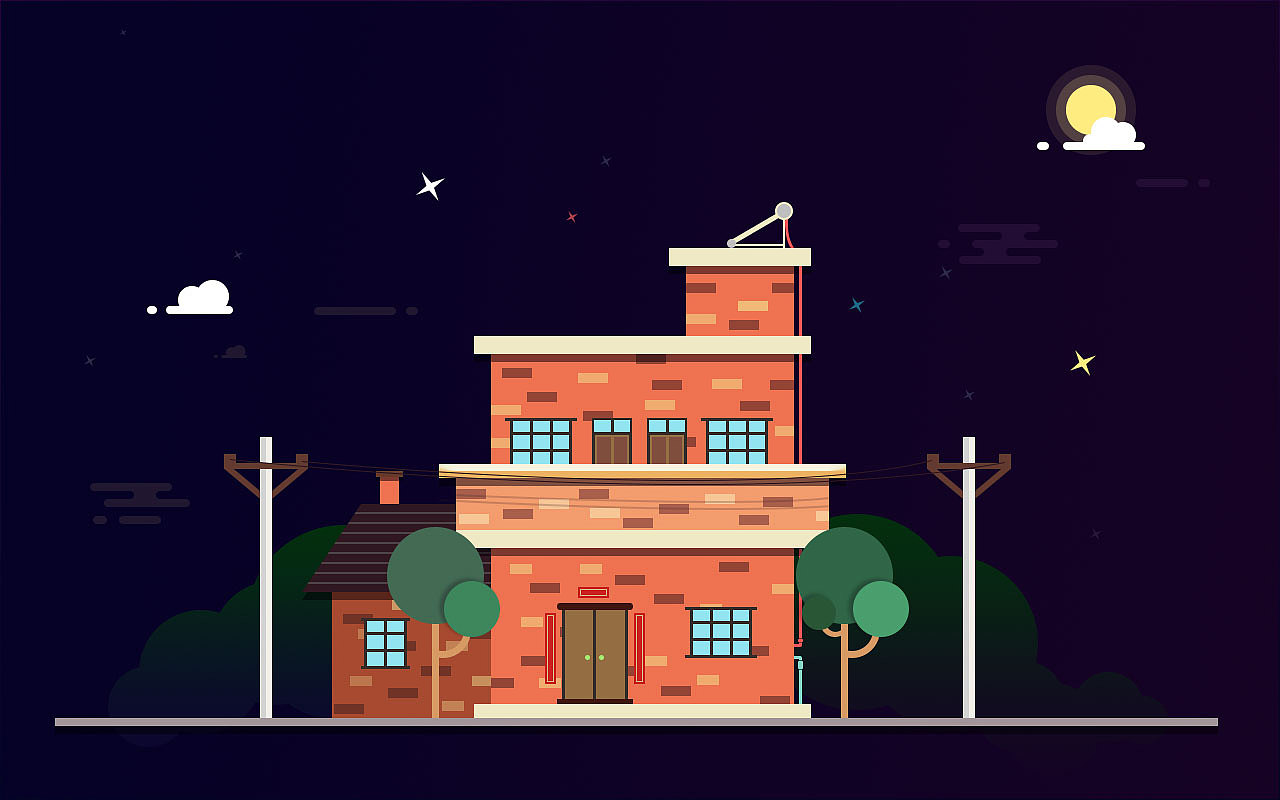 ps鼠绘临摹插画-小砖房