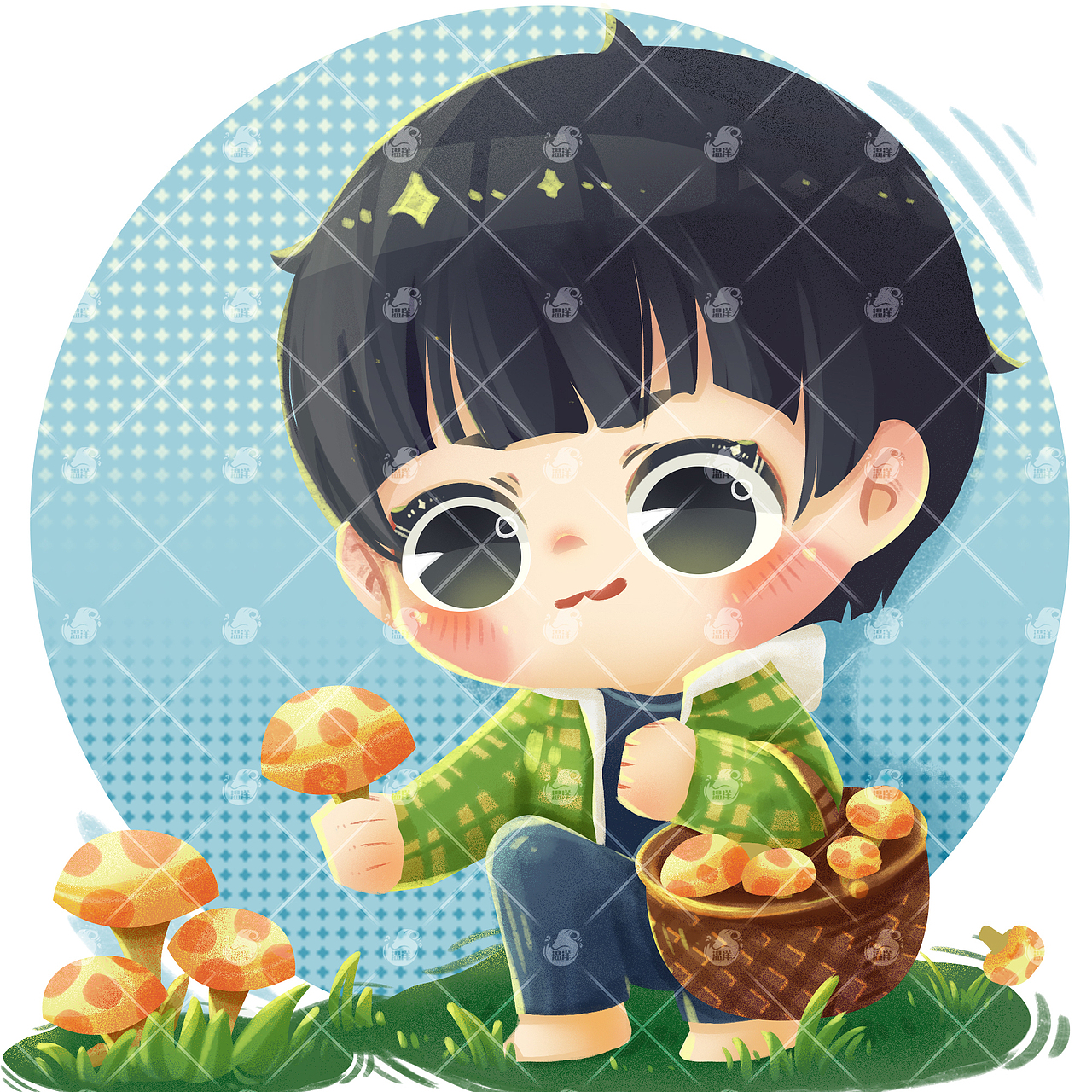 采蘑菇的小男孩