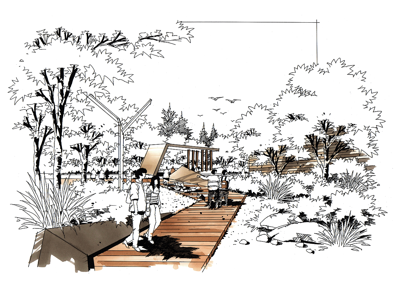 园林景观线稿步骤图上色作品欣赏(六)