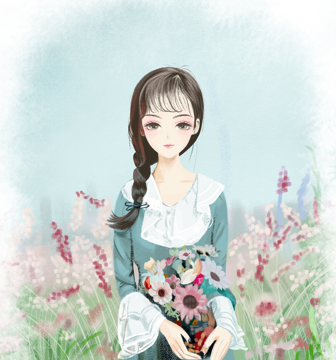 文艺小忧郁感少女插画