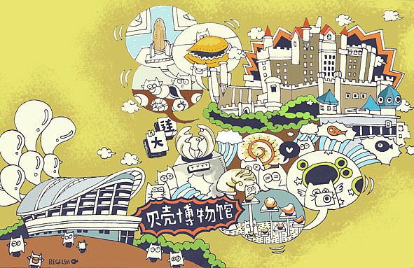 猫空·大连系列城市明信片（图ZMTY5NDk0MzI=） - 商业插画 - 站酷设计师Bigfish大鱼君原创素材 - 站酷ZCOOL