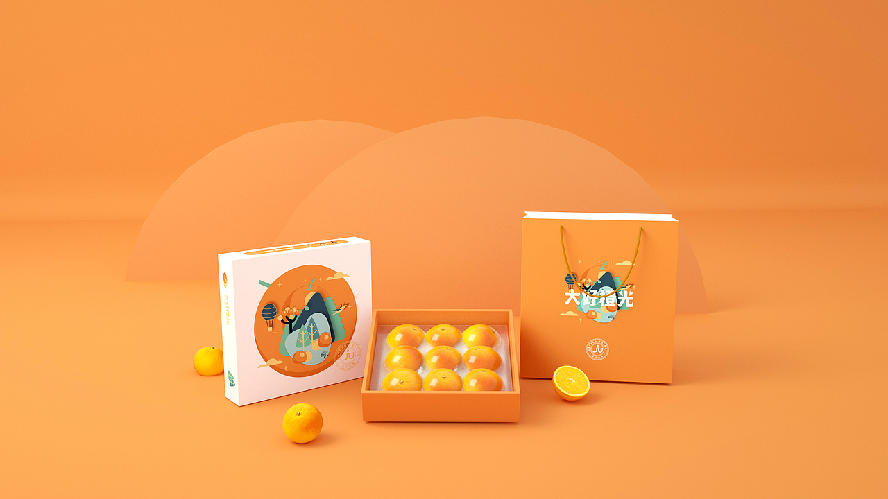 蓝色一页BP@—脐橙包装,水果脐橙品牌礼盒包装设计