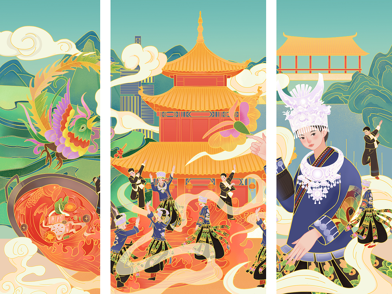 国潮插画-印象贵州（图ZMjg5NDEyODUy） - 商业插画 - 站酷设计师一团羊羊原创素材 - 站酷ZCOOL