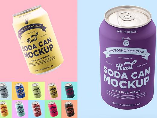易拉罐平铺展示样机素材模板Soda can mockup