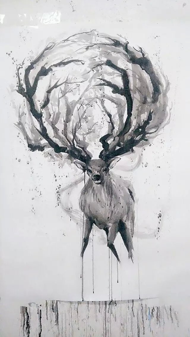 《鹿》水墨水彩结合.