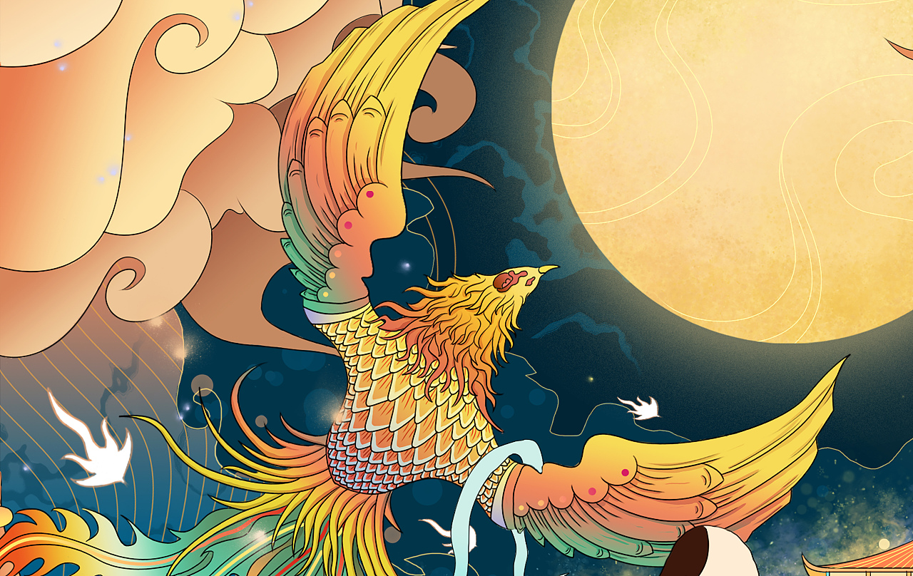 《凤舞南粤，九天“榄”月》中秋礼盒包装插画（图ZMjU5OTY5NzUy） - 商业插画 - 站酷设计师如虎添翼包装插画原创素材 - 站酷ZCOOL