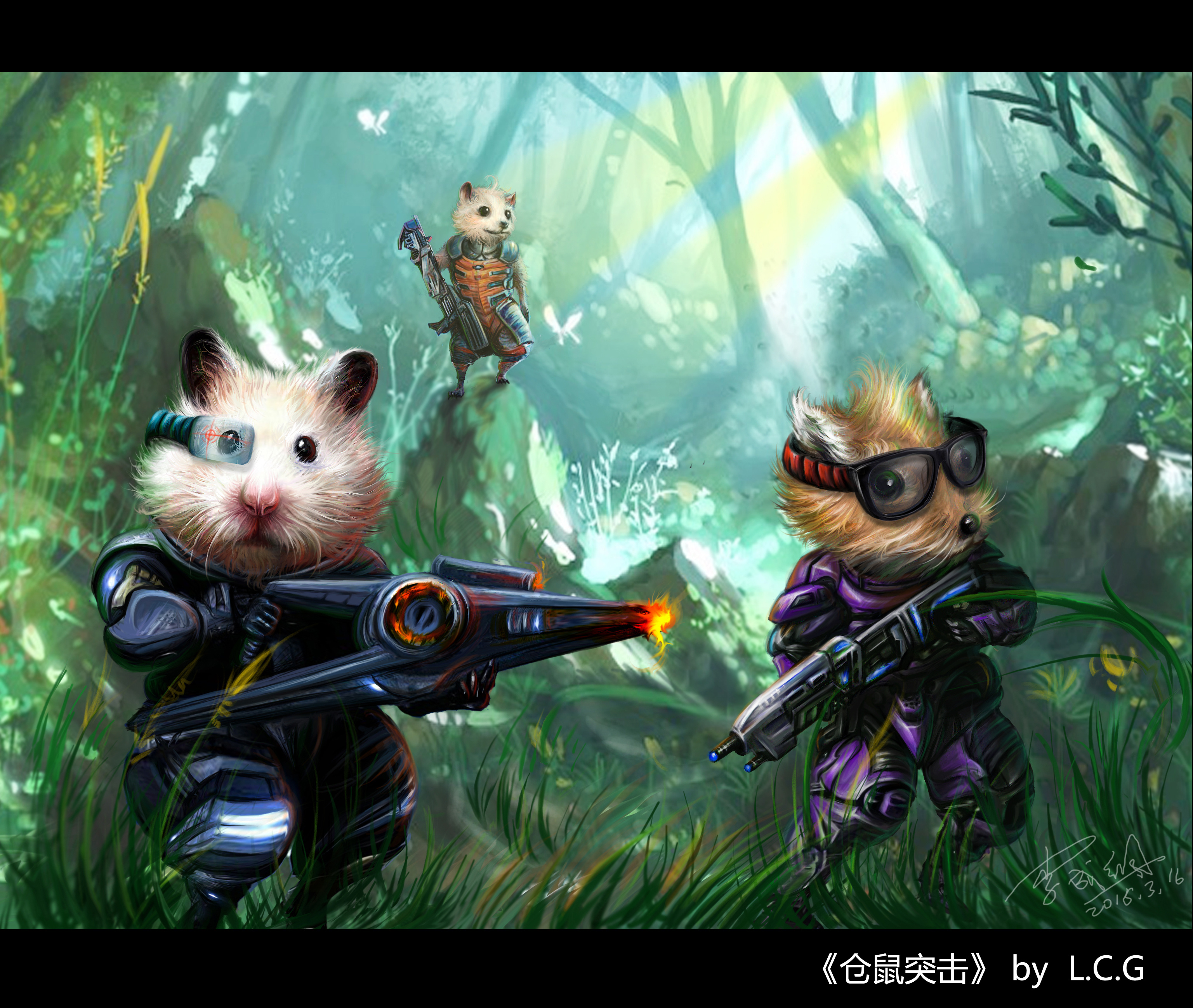 动物cg插画游戏原画以及线稿仓鼠突击