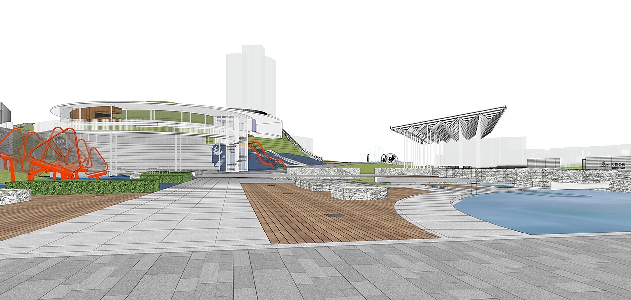 麓湖左岸公园滨水景观SU模型下载