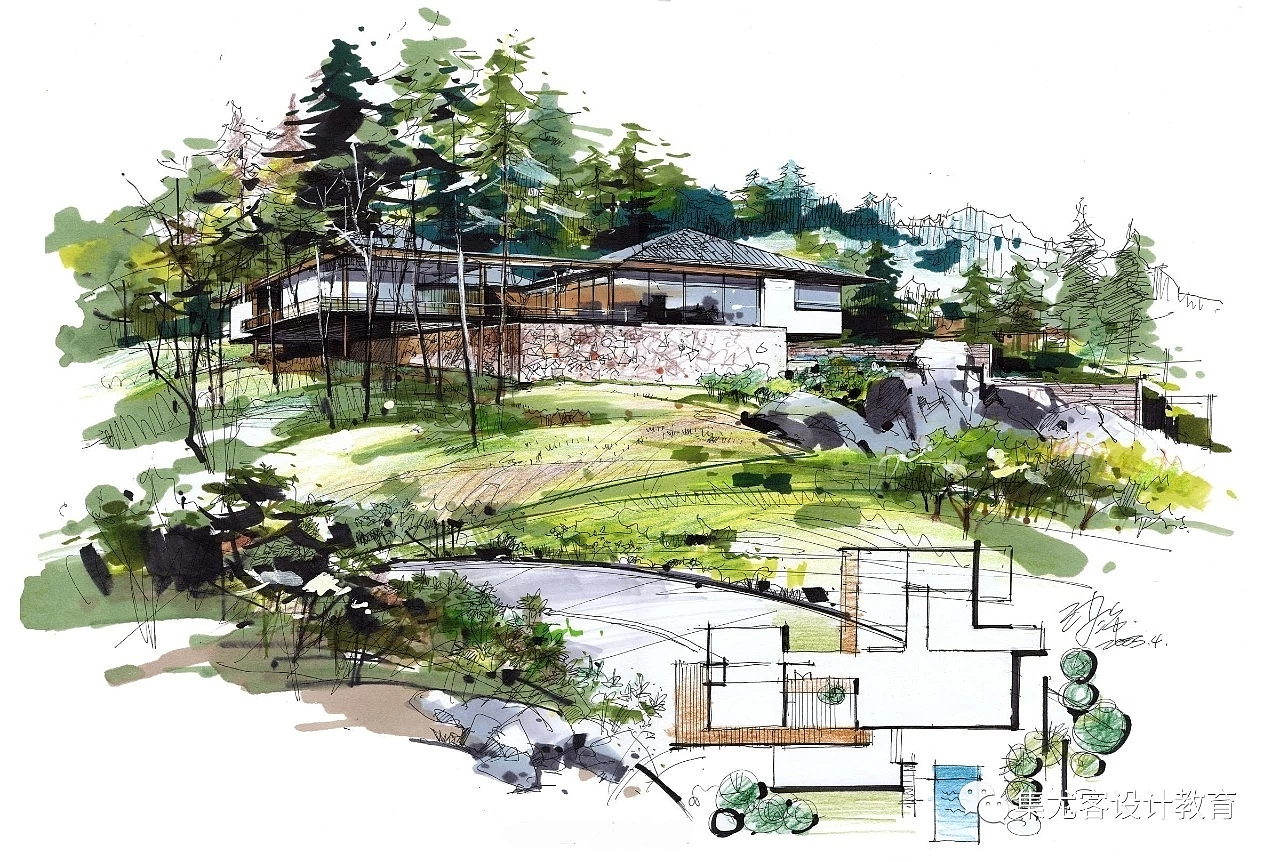 【集尤客名师作品欣赏】沙沛老师|室内景观空间马克笔