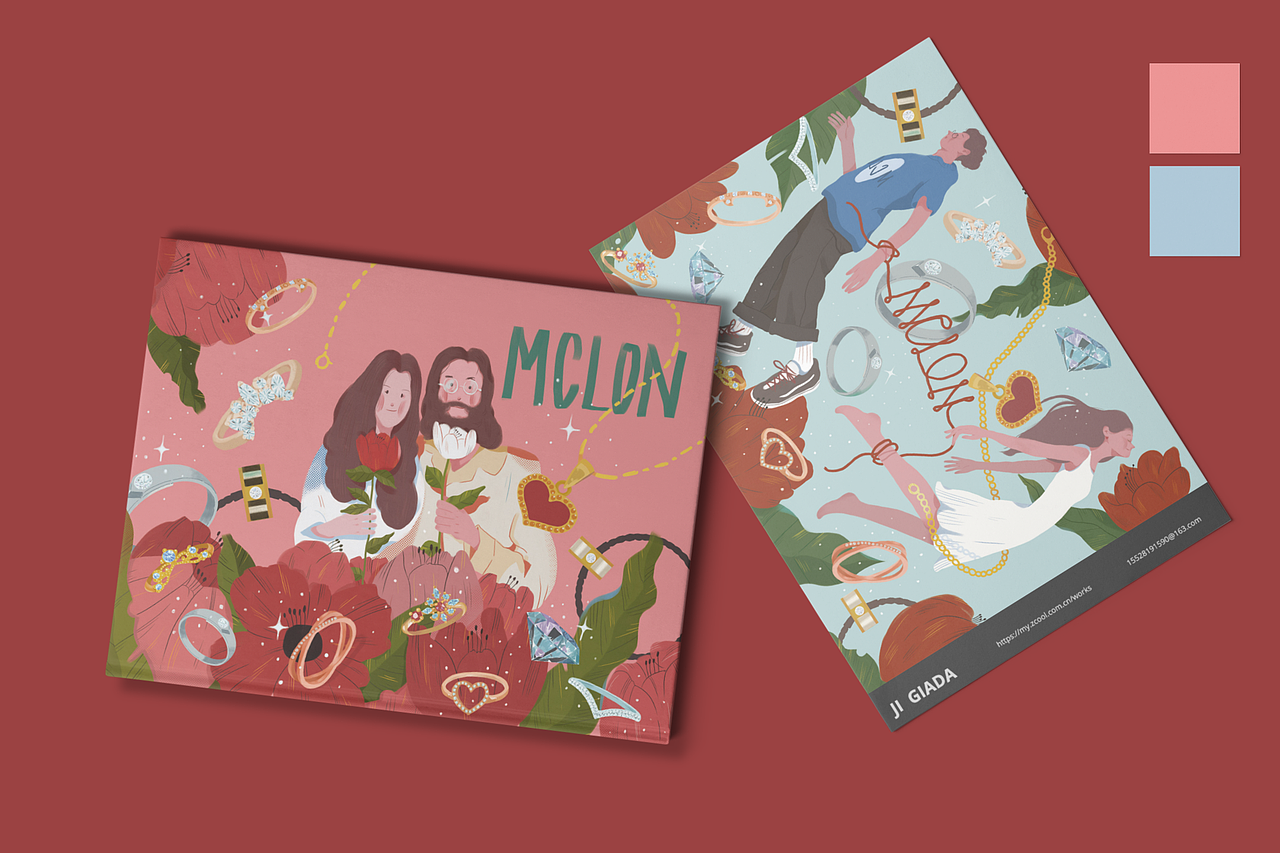 七夕插画海报 情人节插画 珠宝插画