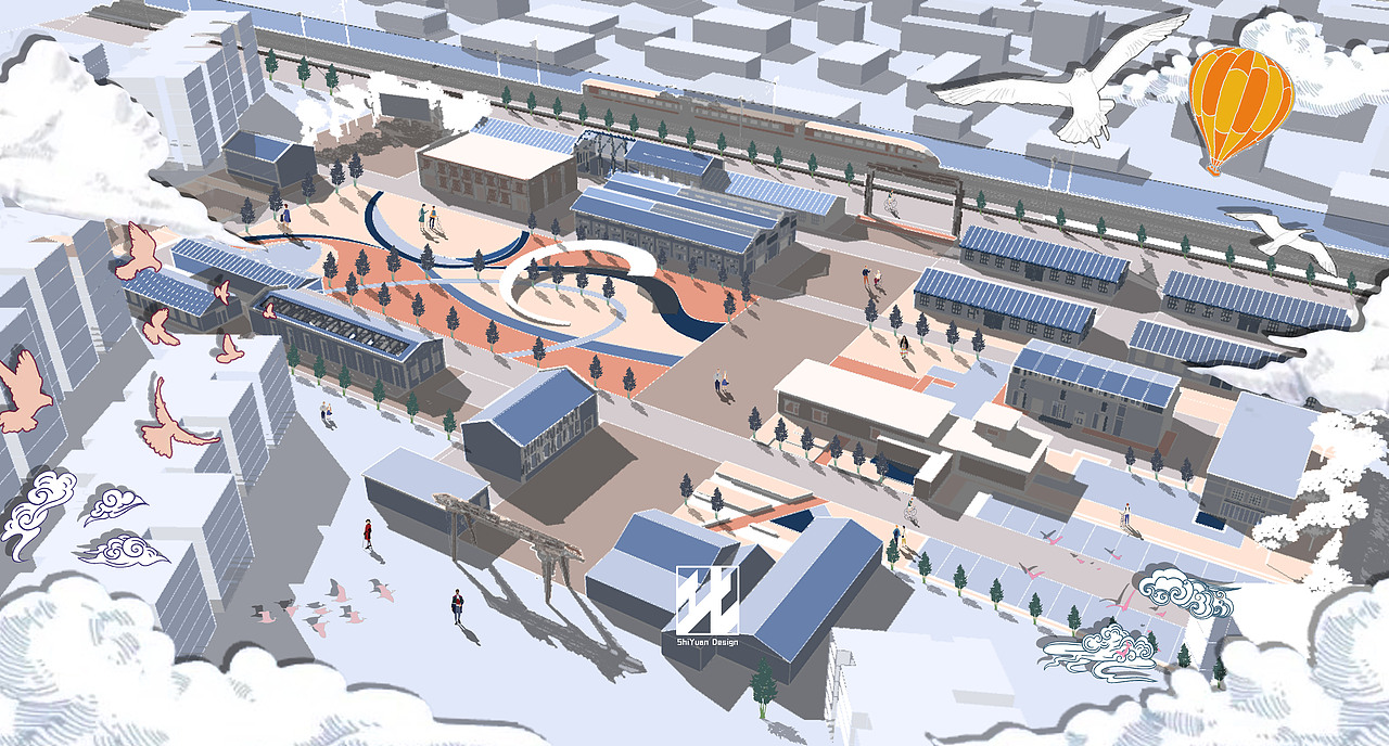 插画风景观设计鸟瞰图