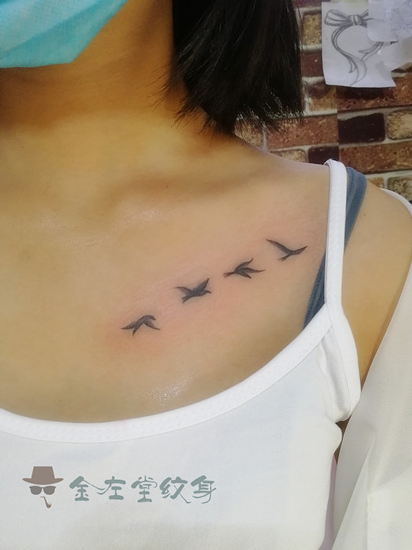 锁骨大雁南飞小燕子纹身 金左堂纹身 河南安阳 tattoo