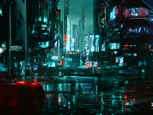 #AI创作实验室#下雨天，城市，飞行汽车