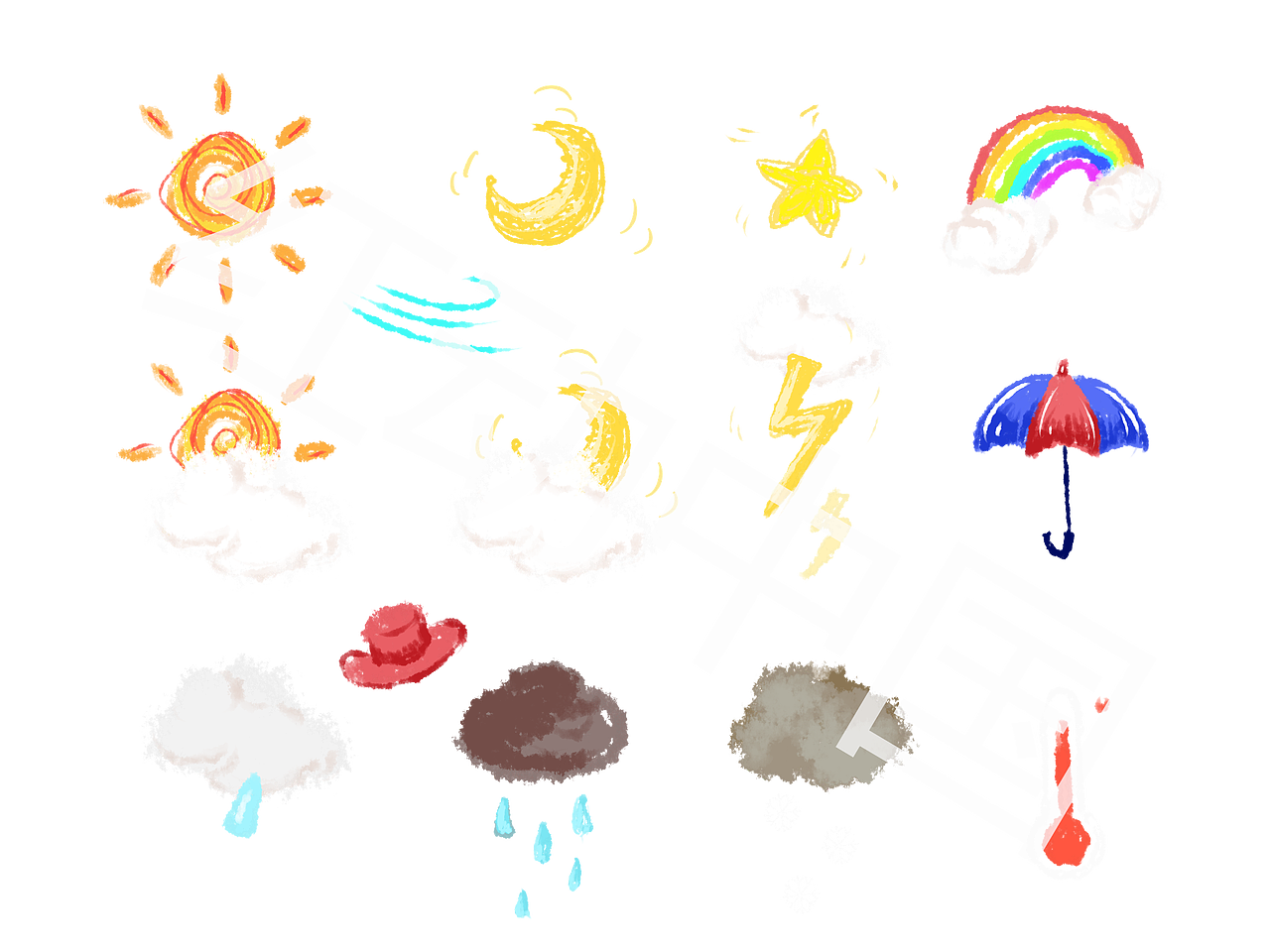 六種不通樣式的天氣圖標(biāo)（圖ZMjgxMzM0MjM2） - 商業(yè)插畫 - 站酷設(shè)計(jì)師媛媛嬸兒驥原創(chuàng)素材 - 站酷ZCOOL