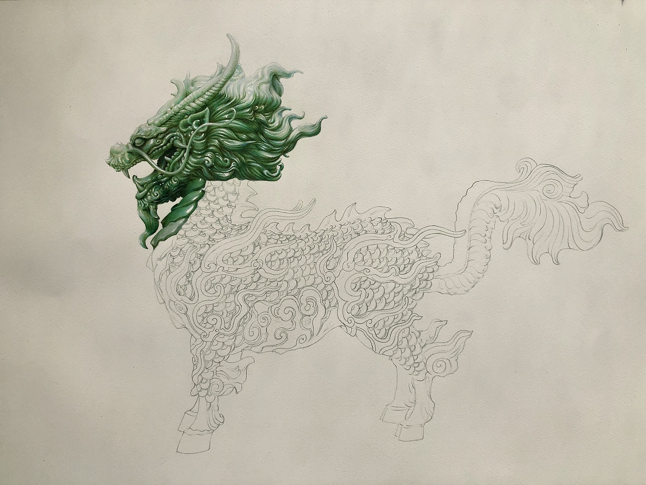 彩铅画玉麒麟