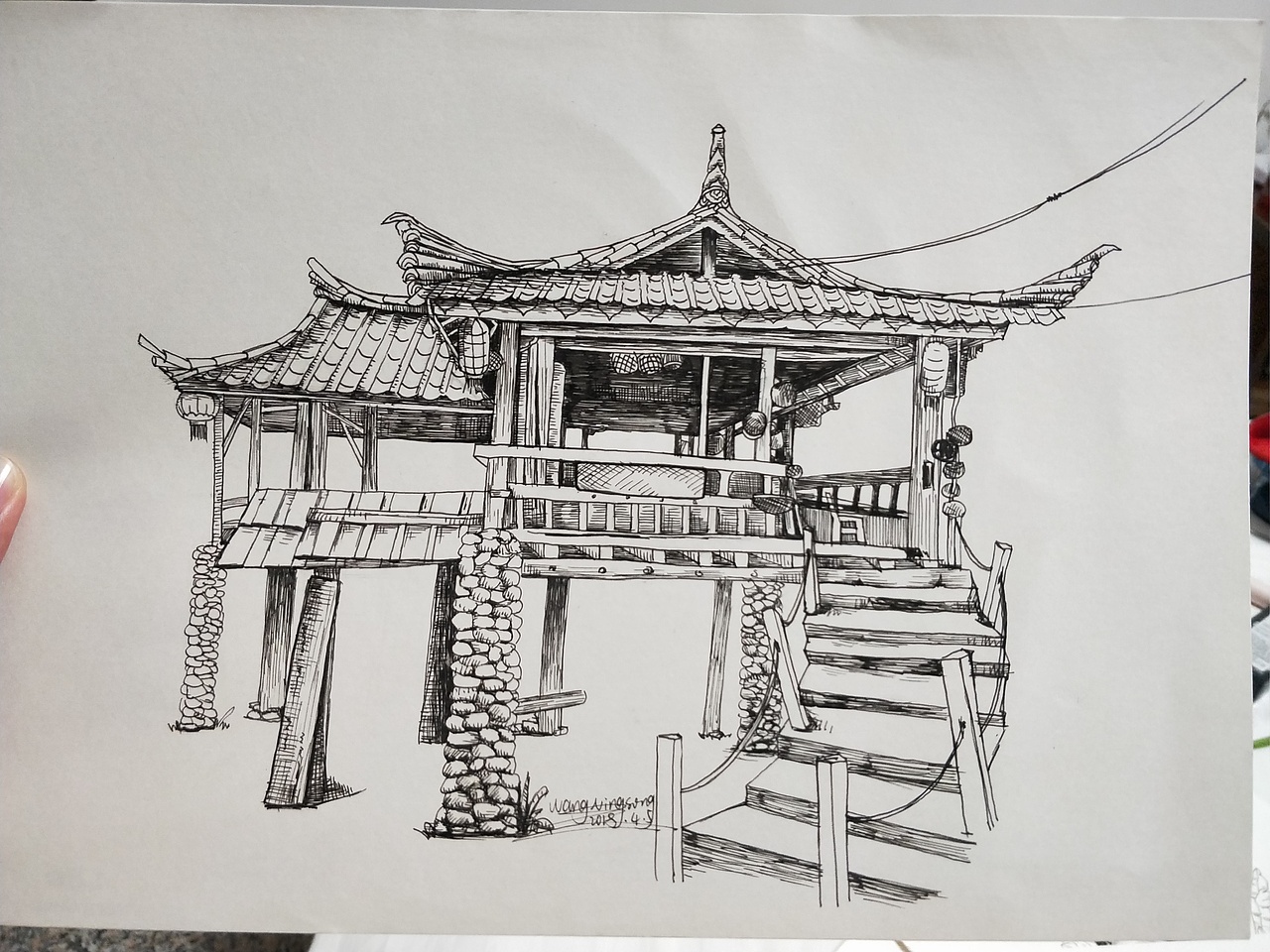 西双版纳傣楼速写