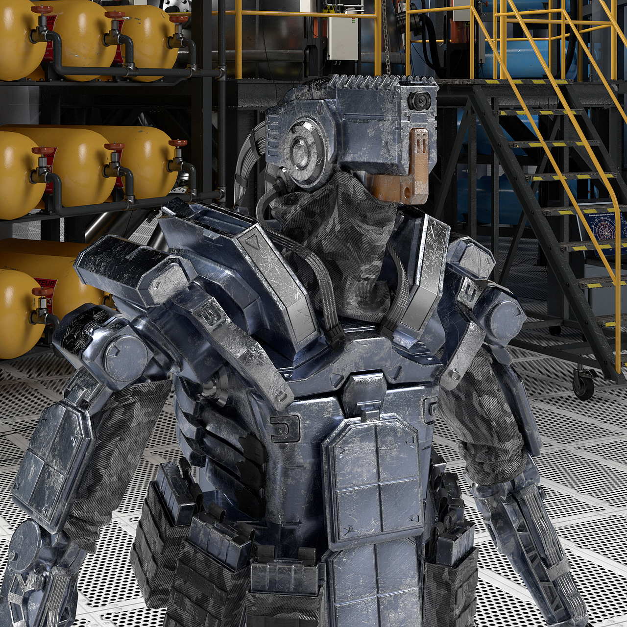 渲染练习战损机甲场景